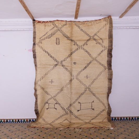 Vintage Moroccan Beni Ourain Rug – Handwoven Wool Berber Carpet – Geometric Diamond & Tribal Symbols – Bohemian & Rustic Home Decor