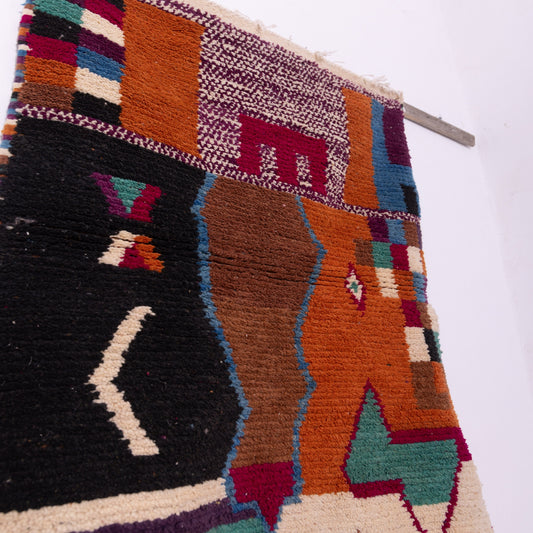 Abstract Patchwork Boujad Rug – New Moroccan Wool Rug – Geometric Boho Wall Hanging – Rust, Plum, Ivory & Teal Handmade Berber Art