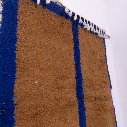 Minimalist Boujad Rug – New Moroccan Wool Rug – Modern Brown & Blue Color Block Design – Handwoven Berber Wall Hanging or Floor Accent