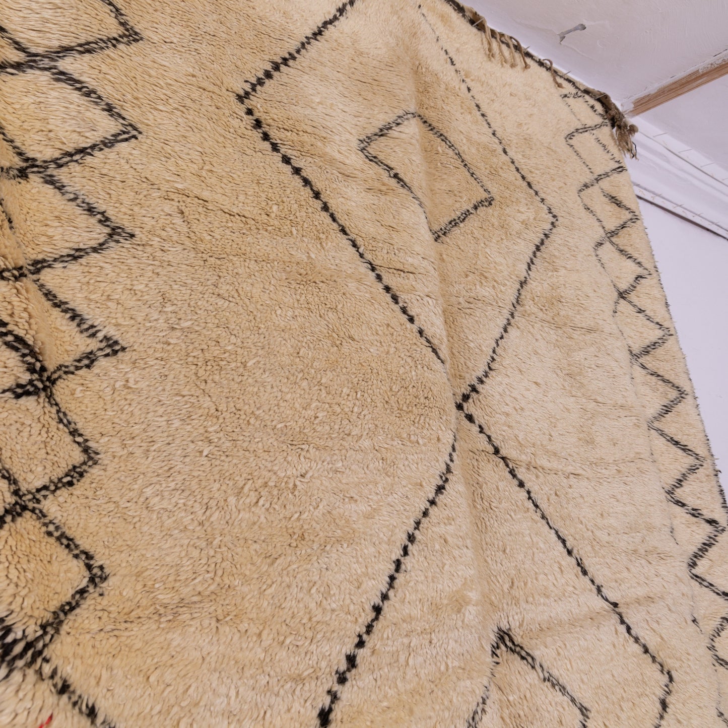 Handmade Beni Ourain Rug – Authentic Moroccan Wool Carpet – Geometric Berber Rug – Minimalist Boho Area Rug – Soft & Plush Wool Rug ; 13,45 ft / 6,73 ft