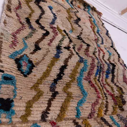 Vintage Moroccan Boucherouite Runner - Zigzag Waves of Color - Eclectic Tribal Rug