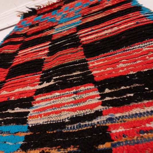 Vintage Moroccan Corridor Runner - Bold Color-Block Striped Rug - Boujad Style