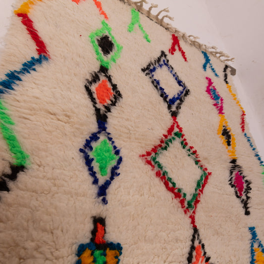 Colorful Moroccan Azilal Rug - Handwoven Boho Wool Runner with Geometric Berber Motifs - Eclectic Wall Art or Floor Mat