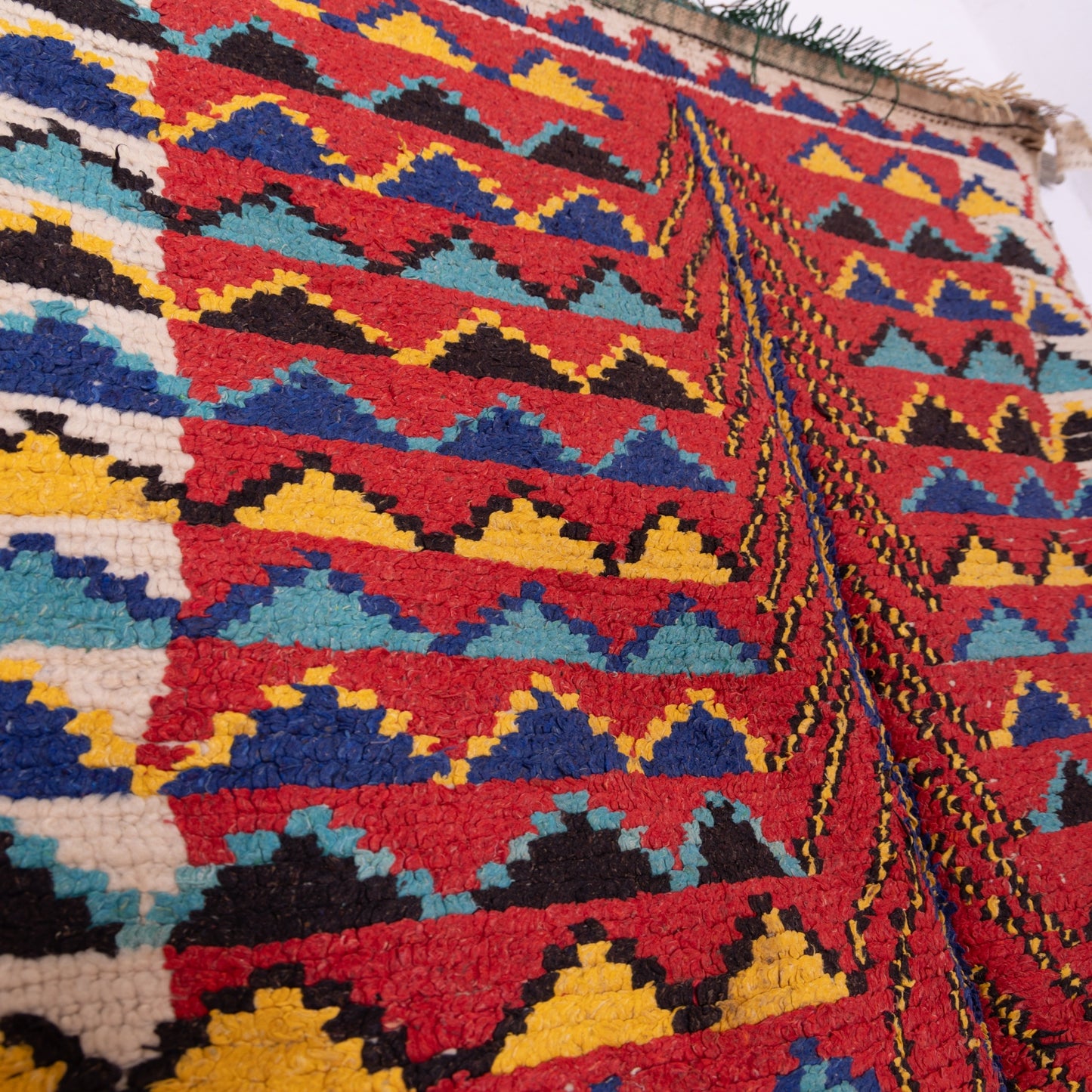 Vintage Moroccan Azilal Rug - Tribal Tree of Life Berber Carpet - 100% Wool Handwoven Textile in Bold Red, Yellow & Blue