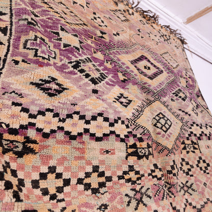 Vintage Moroccan Bjaad Rug – Handwoven Wool Rug with Geometric Berber Symbols in Muted Purple & Beige Tones