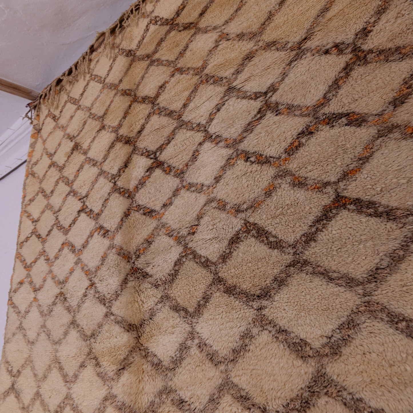 Vintage Moroccan Beni Ourain Rug | Handwoven Berber Wool Carpet | Timeless Tribal Elegance ; 12,14 ft / 6,56 ft