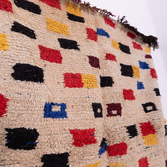 Vintage Azilal Wool Rug - Colorful Checkered Moroccan Berber Carpet - Handwoven 100% Wool Floor Art
