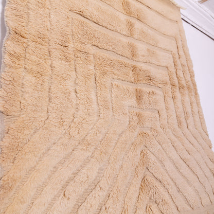 Handwoven Moroccan Wool Rug – Beige Geometric Berber Carpet – Minimalist Textured Area Rug