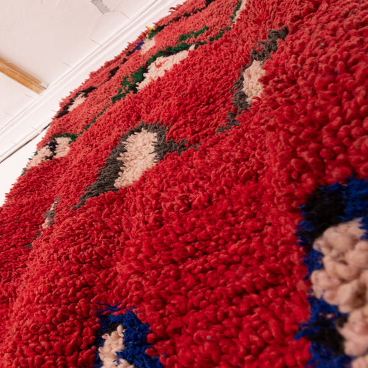 Vintage Moroccan Runner Rug - Handwoven Berber Corridor Carpet with Tribal Motifs - Red Wool Hallway Rug - Abstract Mountain Design