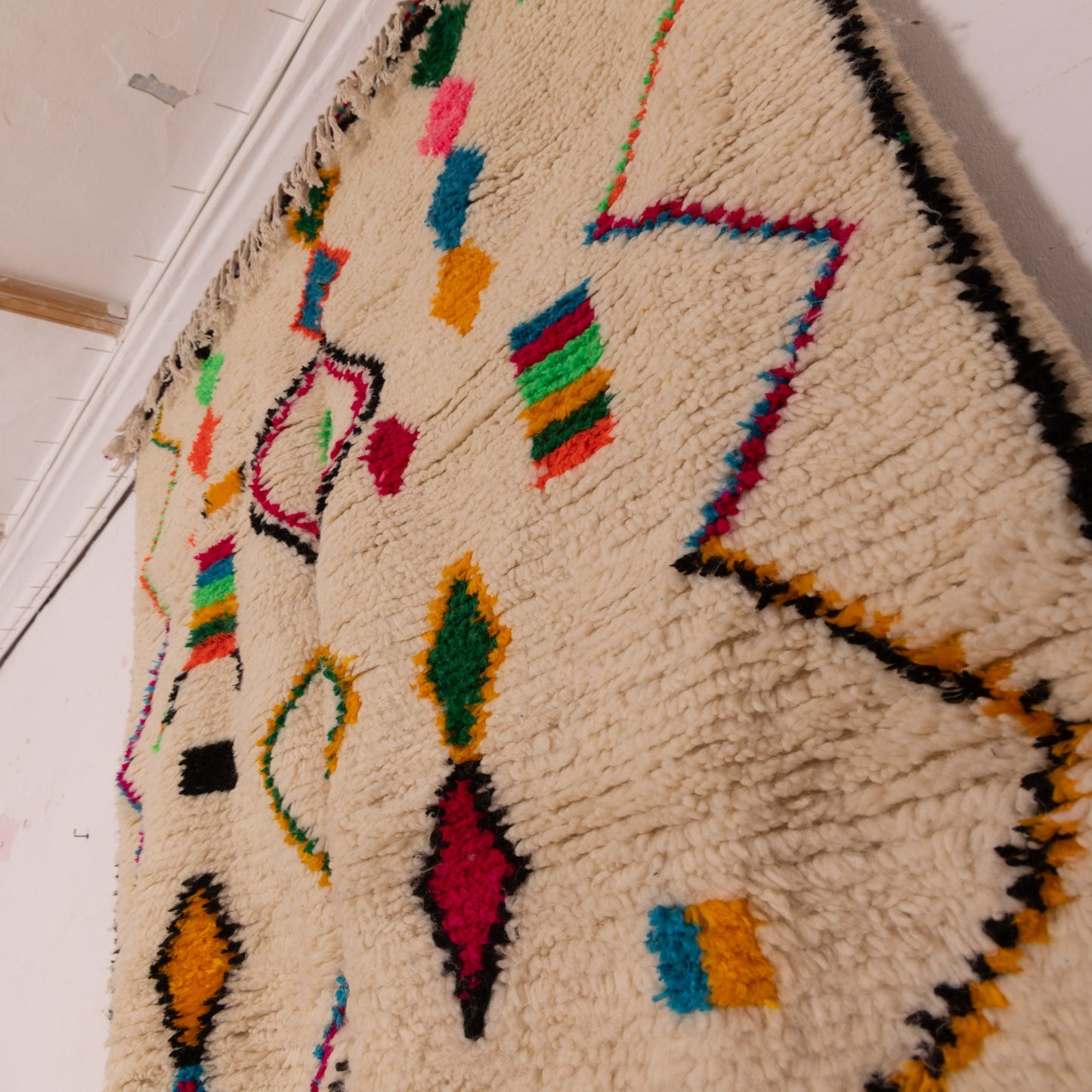 Playful Azilal Rug - Moroccan Handwoven Wool & Cotton Carpet - Bright Geometric Tribal Design - Boho Wall or Floor Decor