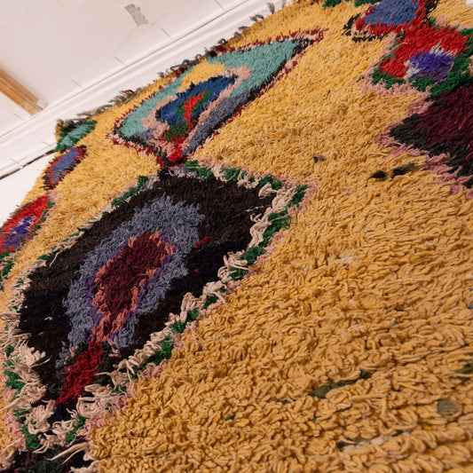 Vintage Moroccan Corridor Runner Rug - Handwoven Wool Hallway Carpet with Bold Tribal Motifs - Yellow Berber Long Rug