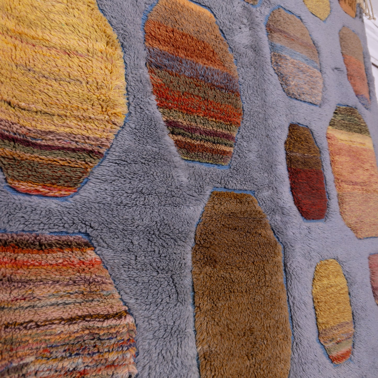 Handwoven Moroccan Mrirt Wool Rug – Modern Geometric Design in Earthy & Grey Tones