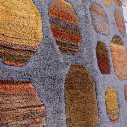Handwoven Moroccan Mrirt Wool Rug – Modern Geometric Design in Earthy & Grey Tones