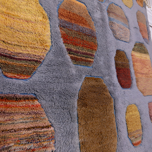 Handwoven Moroccan Mrirt Wool Rug – Modern Geometric Design in Earthy & Grey Tones
