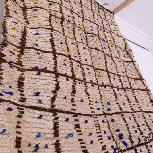 Vintage Moroccan Azilal Rug - Abstract Linear Pattern with Tribal Accents - 100% Wool Handwoven Art