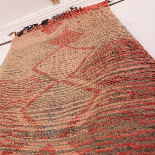 Vintage Moroccan Corridor Rug - Handwoven Tribal Wool Runner with Earthy Geometric Diamond Pattern - Berber Hallway Rug