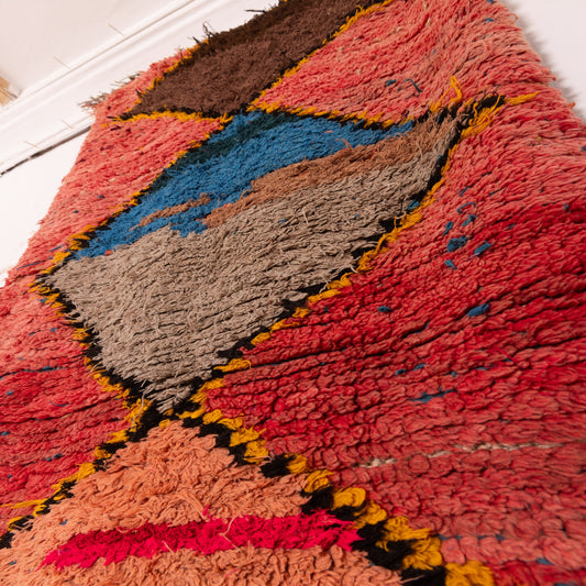 Colorful Vintage Moroccan Runner Rug - Stacked Diamond Corridor Carpet - Handwoven Wool Boucherouite Rug - Boho Hallway Decor