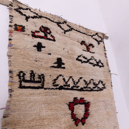 Vintage Azilal Rug with Tribal Symbols - Handmade Moroccan Wool Rug - Small Cream Berber Carpet