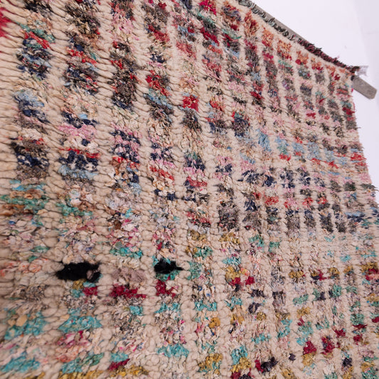 Vintage Azilal Moroccan Runner - Multicolored Checkered Boho Rug - Handwoven Wool Carpet from the Atlas Mountains