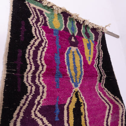 Magenta Zigzag Boujad Rug – New Moroccan Wool Rug – Bold Tribal Wall Art with Yellow, Teal & Black – Handmade Berber Tapestry Accent