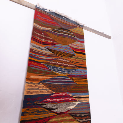Handwoven Moroccan Akhnif Runner Rug – Vibrant Geometric Design ; 6,73 ft  / 1,97 ft