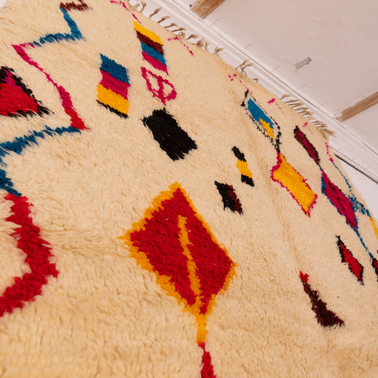 Colorful Azilal Moroccan Rug - 80% Wool 20% Cotton - Handmade Berber Abstract Carpet - Boho Wall or Floor Decor