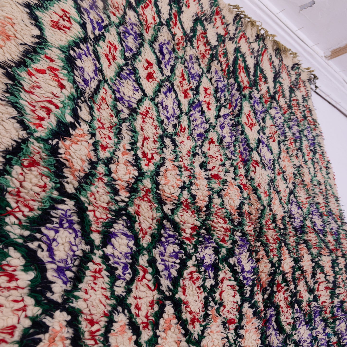 Forest Flame” – Vintage Moroccan azilale Rug with Bold Diamond Pattern