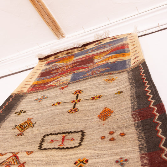 Moroccan Corridor Rug - Handwoven Runner - Tribal Cross Motif Patchwork