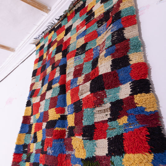 Colorful Vintage Azilal Moroccan Rug - Handwoven Wool Berber Carpet - Abstract Tribal Checkered Pattern - 100% Wool - Boho Home Decor