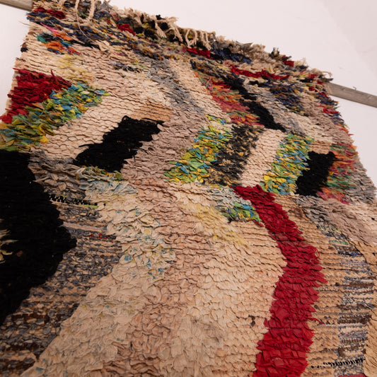 Vintage Moroccan Boucherouite Rug – Handwoven Berber Carpet with Bold Chevron Patterns