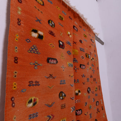 Handwoven Moroccan Akhnif Rug – Warm Terracotta & Berber Symbolism Wool & Cotton Carpet