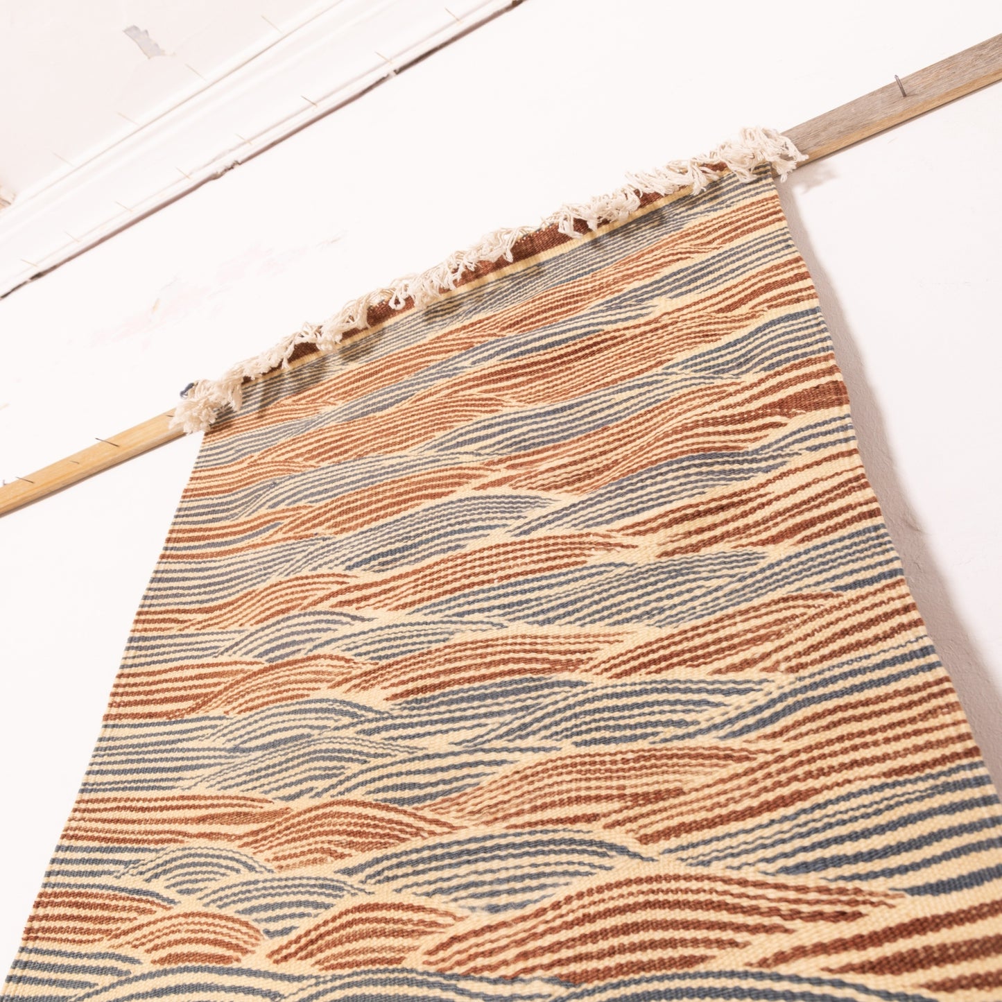 Moroccan Corridor Rug - Handwoven Wave Pattern Runner - Earth & Ocean Tones