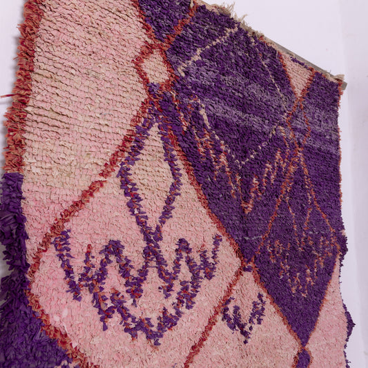 Vintage Moroccan Boucherouite Rug – Handwoven Berber Carpet in Purple & Pink – Unique Boho Chic Shag Rug