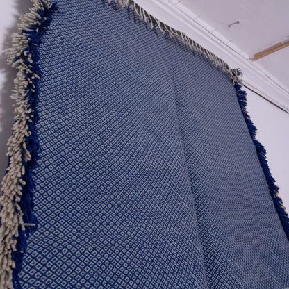 Handwoven Moroccan Akhnif Rug – Elegant Indigo & Ivory Wool & Cotton Carpet