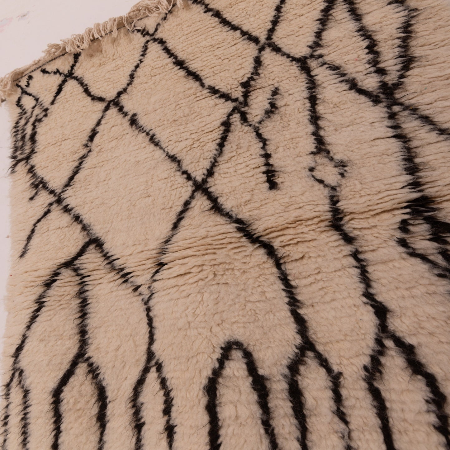 Minimalist Moroccan Azilal Rug - Handwoven Wool with Abstract Tribal Diamond Design - Neutral Boho Decor