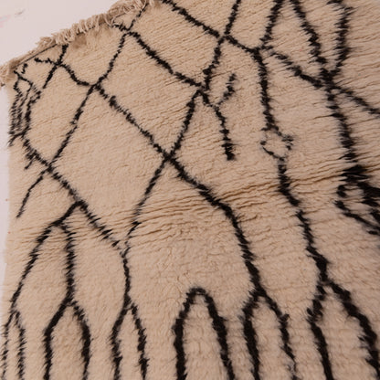 Minimalist Moroccan Azilal Rug - Handwoven Wool with Abstract Tribal Diamond Design - Neutral Boho Decor