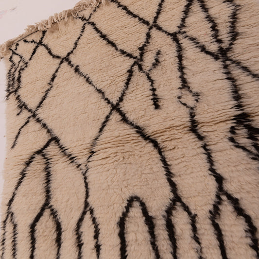 Minimalist Moroccan Azilal Rug - Handwoven Wool with Abstract Tribal Diamond Design - Neutral Boho Decor