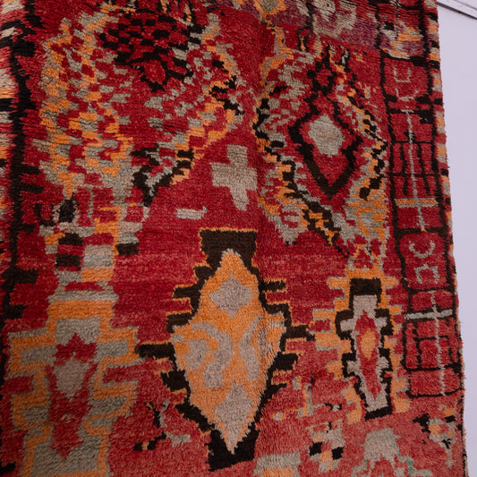 Vintage Moroccan Rehamna Rug - Handwoven Wool and Goat Wool Berber Carpet - Authentic Tribal Red & Geometric Bohemian Rug