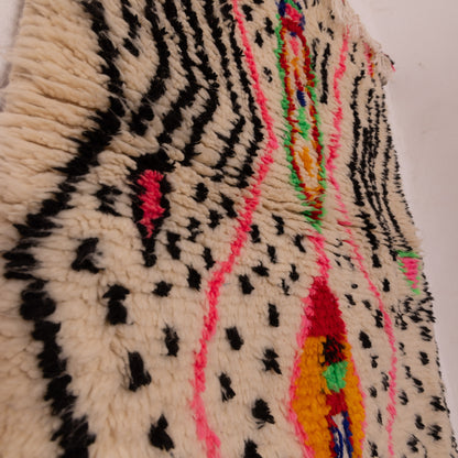 Vibrant Moroccan Azilal Wool Rug - Handwoven Tribal Art with Neon Accents - Boho Wall or Floor Decor