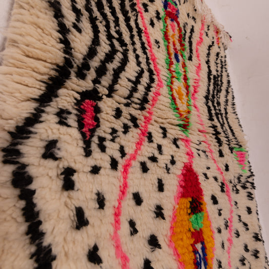 Vibrant Moroccan Azilal Wool Rug - Handwoven Tribal Art with Neon Accents - Boho Wall or Floor Decor