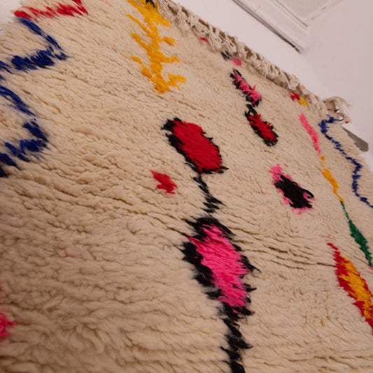 Mini Azilal Moroccan Rug - Bohemian Wall Hanging or Floor Mat - 80% Wool 20% Cotton - Abstract Handwoven Berber Textile