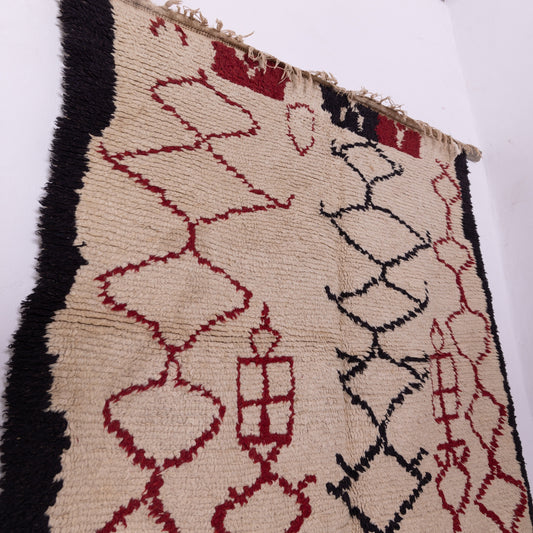 Vintage Azilal Rug - Moroccan Tribal Wool Rug in Red & Black - Handwoven Boho Carpet