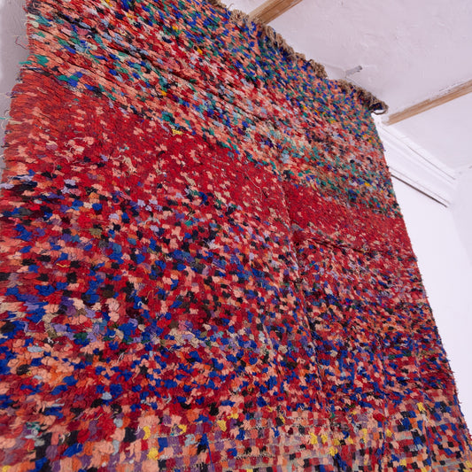 Vintage Moroccan Bjaad Rug – Handwoven Wool Berber Carpet in Vivid Red & Multicolor – Bohemian & Eclectic Home Decor