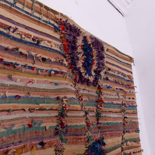 Vintage Moroccan Boucherouite Rug – Handmade Striped Berber Carpet – Colorful Upcycled Textile Rug – Unique Boho Chic Home Décor