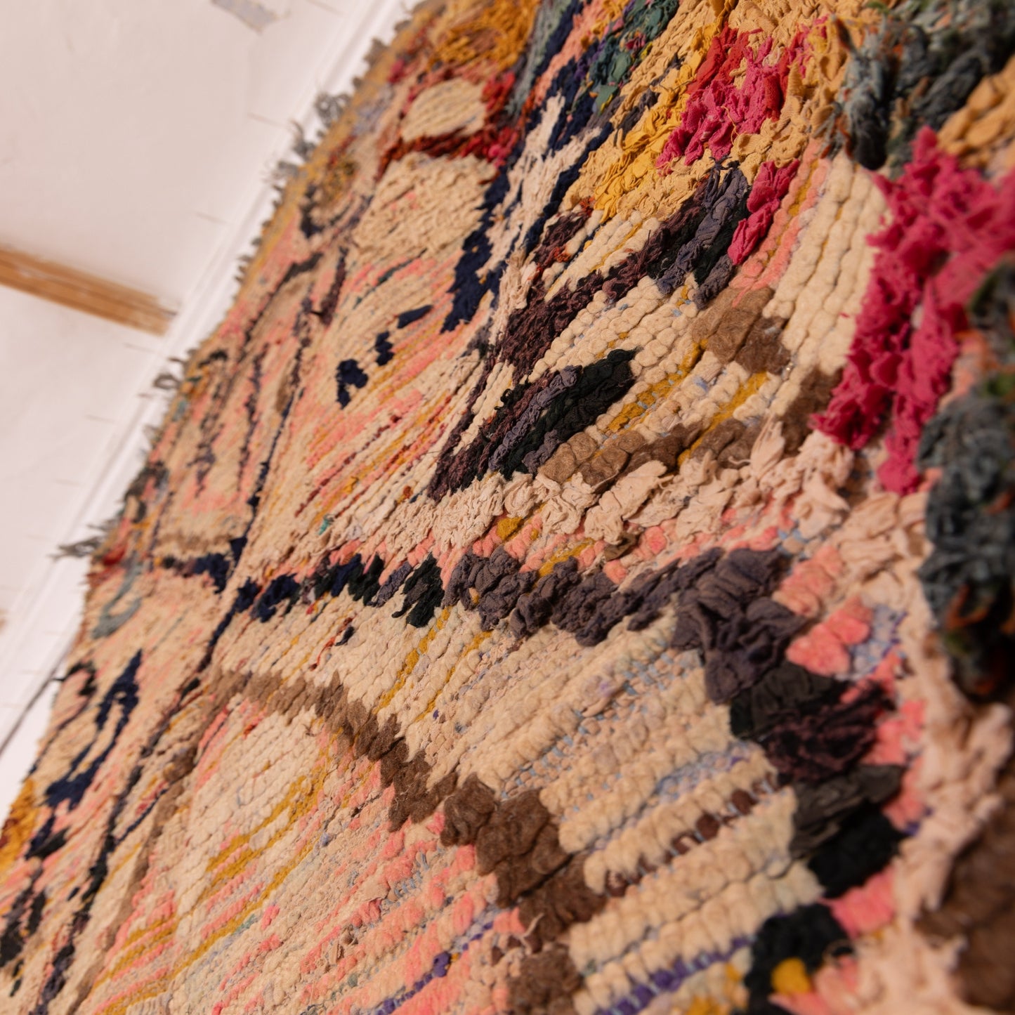 Vintage Moroccan Boucherouite Rug – Handwoven Berber Carpet with Abstract Tribal Patterns