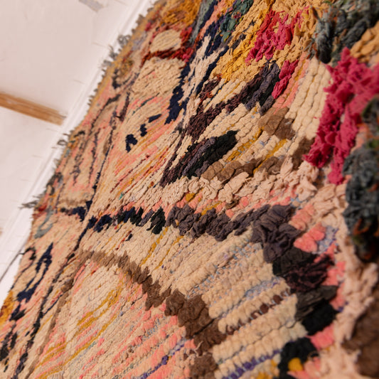 Vintage Moroccan Boucherouite Rug – Handwoven Berber Carpet with Abstract Tribal Patterns