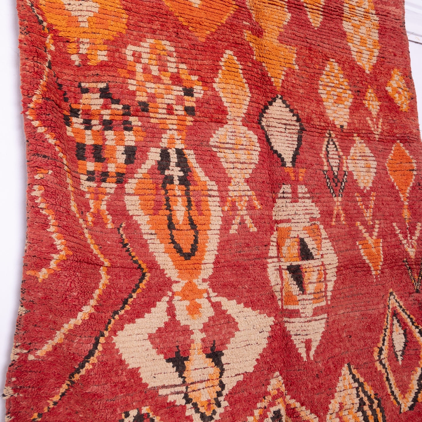 Vintage Moroccan Rehamna Rug – Handmade Berber Wool Carpet with Fiery Red & Orange Tones ; 10,33 ft / 6,07 ft