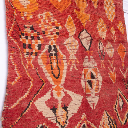 Vintage Moroccan Rehamna Rug – Handmade Berber Wool Carpet with Fiery Red & Orange Tones ; 10,33 ft / 6,07 ft
