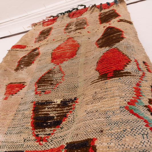 Vintage Moroccan Corridor Rug - Handwoven Berber Runner with Tribal Geometric Patterns - Narrow Wool Hallway Carpet
