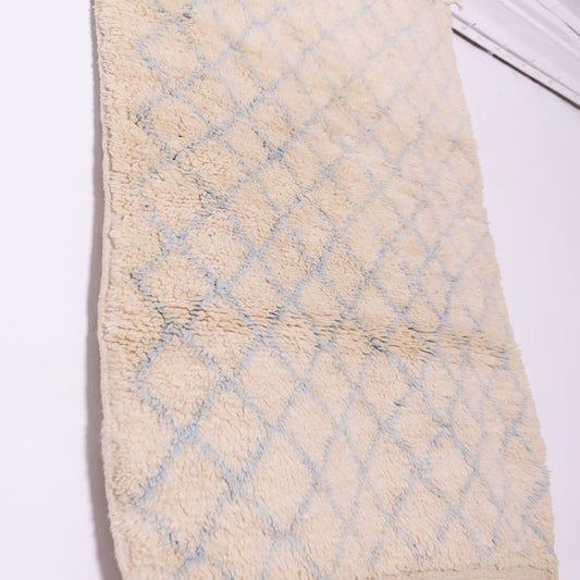 Handmade Moroccan Wool Rug – Blue Diamond Berber Carpet – Plush Textured Beni Ourain Rug